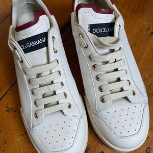 Dolce & Gabbana White & Red Leather Sneakers